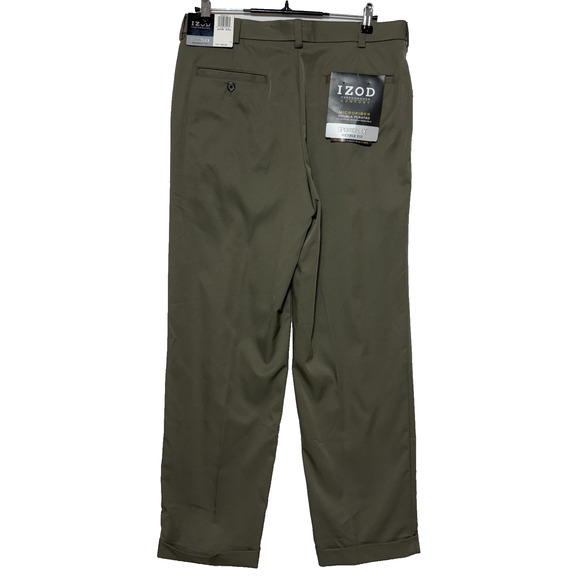 Izod Pants Mens Green 33X32 Performance SportFlex Double Pleated Metrix Fit NWT - Picture 2 of 11